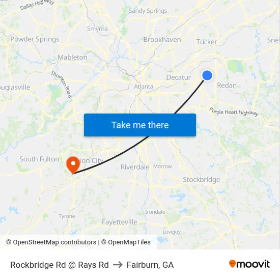 Rockbridge Rd @ Rays Rd to Fairburn, GA map