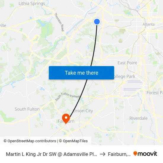 Martin L King Jr Dr SW @ Adamsville Place Pkwy to Fairburn, GA map