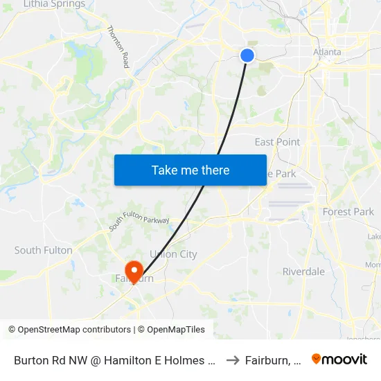 Burton Rd NW @ Hamilton E Holmes Dr N to Fairburn, GA map