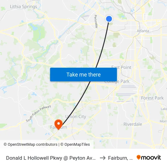 Donald L Hollowell Pkwy @ Peyton Ave NW to Fairburn, GA map
