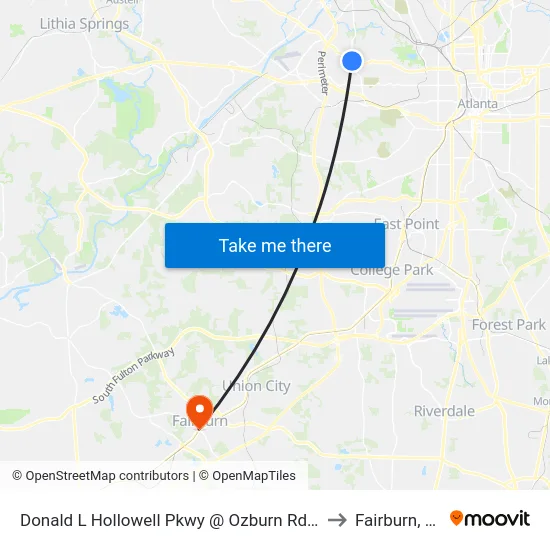 Donald L Hollowell Pkwy @ Ozburn Rd NW to Fairburn, GA map