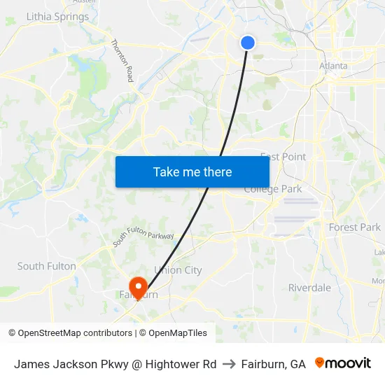 James Jackson Pkwy @ Hightower Rd to Fairburn, GA map