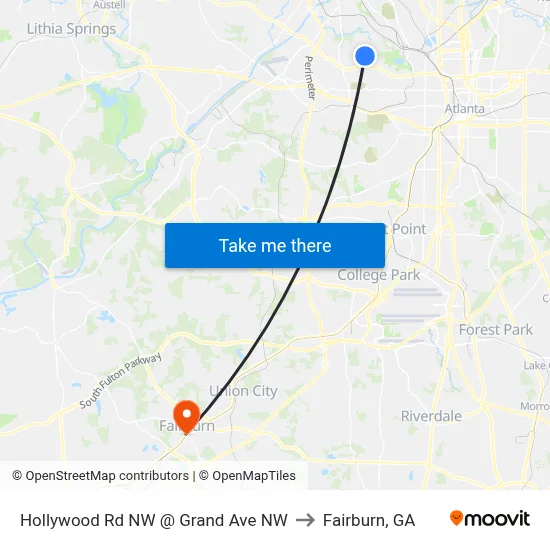 Hollywood Rd NW @ Grand Ave NW to Fairburn, GA map