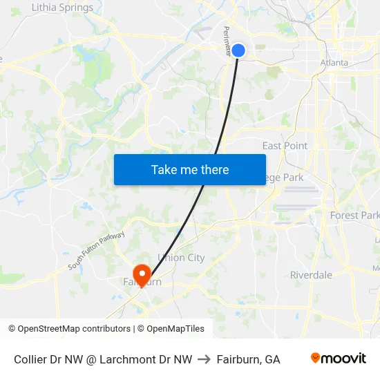 Collier Dr NW @ Larchmont Dr NW to Fairburn, GA map