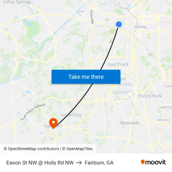 Eason St NW @ Holly Rd NW to Fairburn, GA map