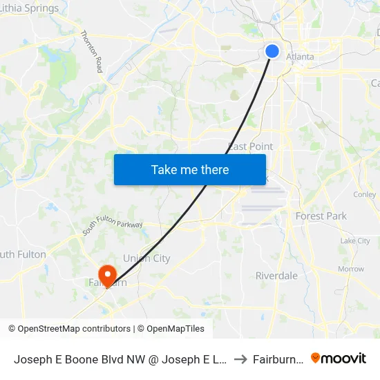 Joseph E Boone Blvd NW @ Joseph E Lowery Blvd to Fairburn, GA map