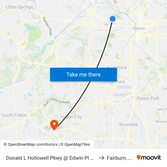 Donald L Hollowell Pkwy @ Edwin Pl NW to Fairburn, GA map