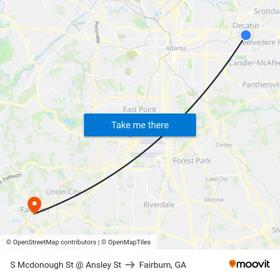 S Mcdonough St @ Ansley St to Fairburn, GA map