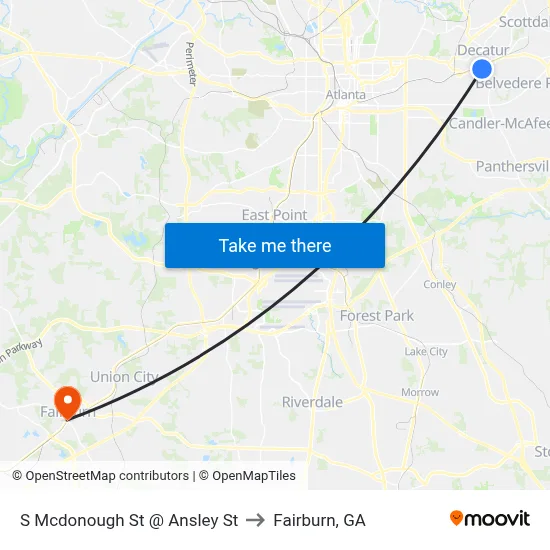 S Mcdonough St @ Ansley St to Fairburn, GA map