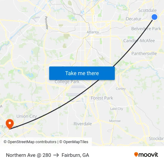 Northern Ave @ 280 to Fairburn, GA map