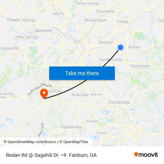 Redan Rd @ Sagehill Dr to Fairburn, GA map