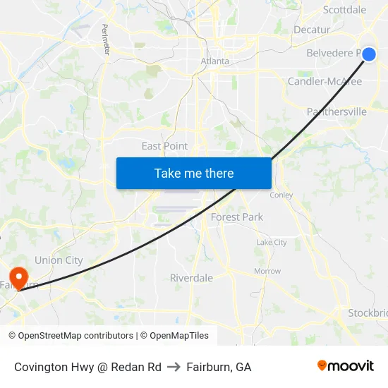 Covington Hwy @ Redan Rd to Fairburn, GA map
