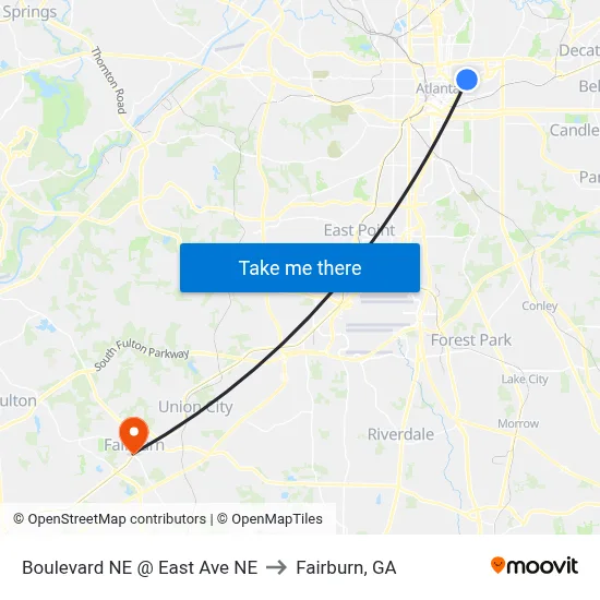 Boulevard NE @ East Ave NE to Fairburn, GA map