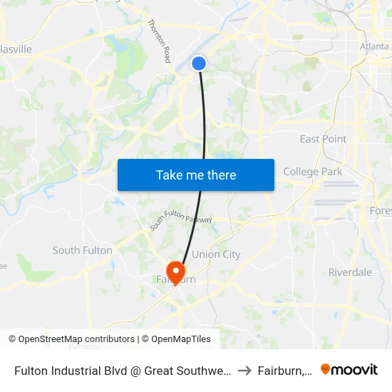 Fulton Industrial Blvd @ Great Southwest Pkwy to Fairburn, GA map