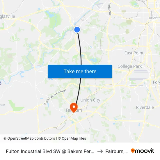 Fulton Industrial Blvd SW @ Bakers Ferry Rd (S) to Fairburn, GA map