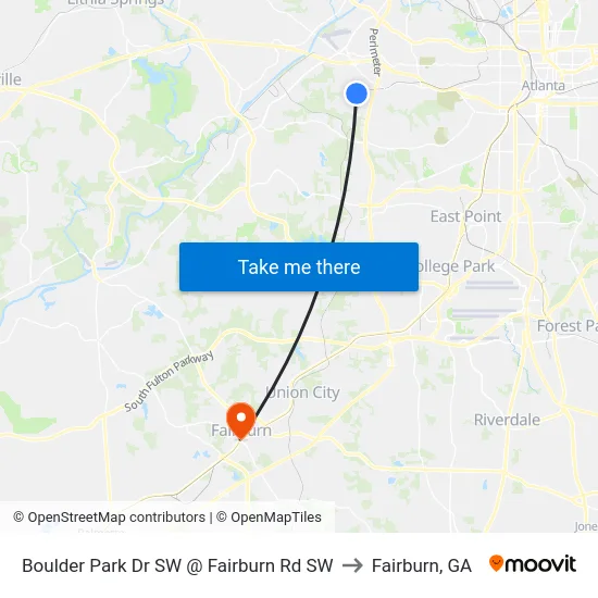 Boulder Park Dr SW @ Fairburn Rd SW to Fairburn, GA map
