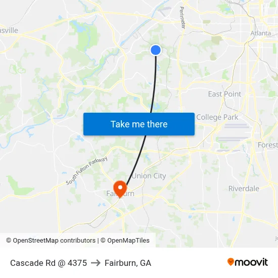 Cascade Rd @ 4375 to Fairburn, GA map