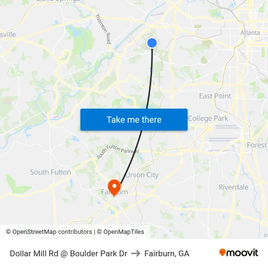 Dollar Mill Rd @ Boulder Park Dr to Fairburn, GA map