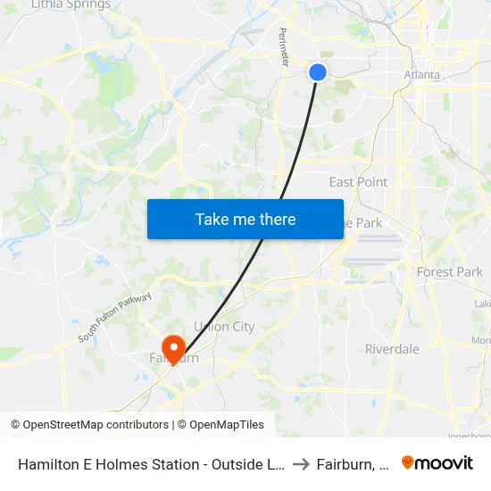 Hamilton E Holmes Station - Outside Loop to Fairburn, GA map