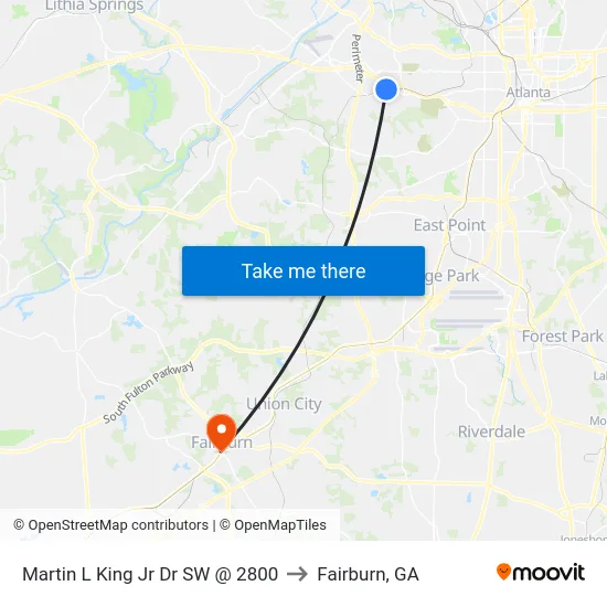 Martin L King Jr Dr SW @ 2800 to Fairburn, GA map