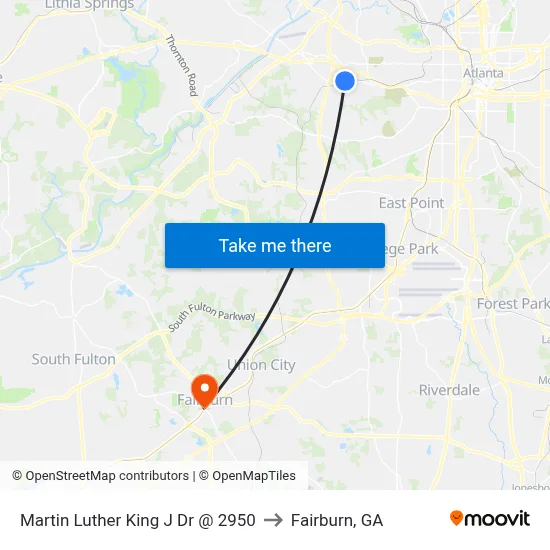 Martin Luther King J Dr @ 2950 to Fairburn, GA map