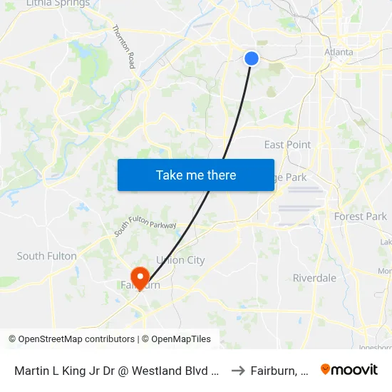 Martin L King Jr Dr @ Westland Blvd NW to Fairburn, GA map