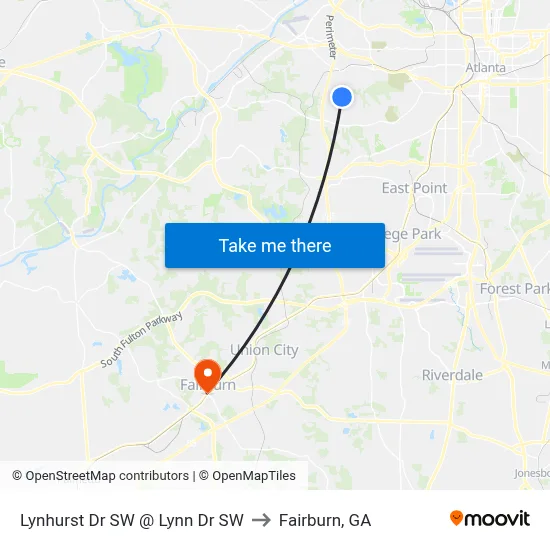 Lynhurst Dr SW @ Lynn Dr SW to Fairburn, GA map