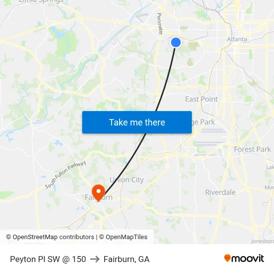 Peyton Pl SW @ 150 to Fairburn, GA map