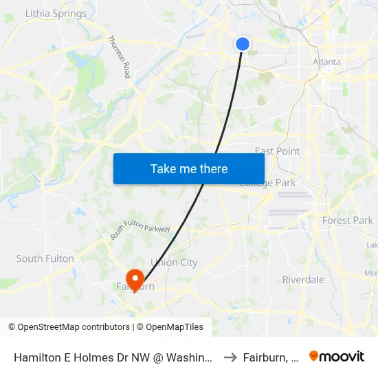 Hamilton E Holmes Dr NW @ Washington to Fairburn, GA map