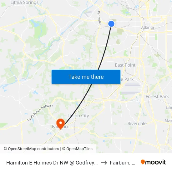 Hamilton E Holmes Dr NW @ Godfrey Dr to Fairburn, GA map