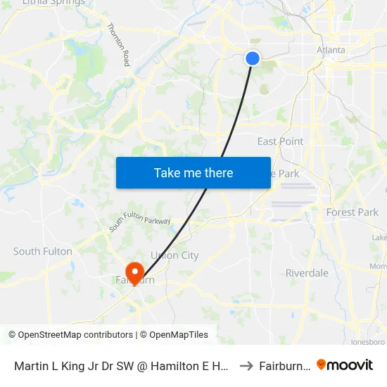 Martin L King Jr Dr SW @ Hamilton E Holmes Dr NW to Fairburn, GA map