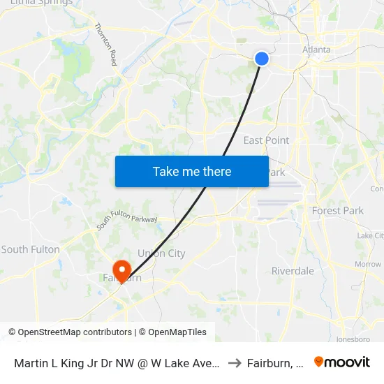 Martin L King Jr Dr NW @ W Lake Ave SW to Fairburn, GA map