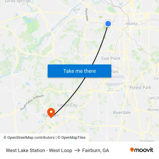 West Lake Station - West Loop to Fairburn, GA map