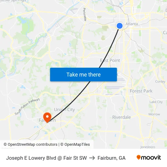 Joseph E Lowery Blvd @ Fair St SW to Fairburn, GA map