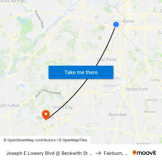 Joseph E Lowery Blvd @ Beckwith St SW to Fairburn, GA map