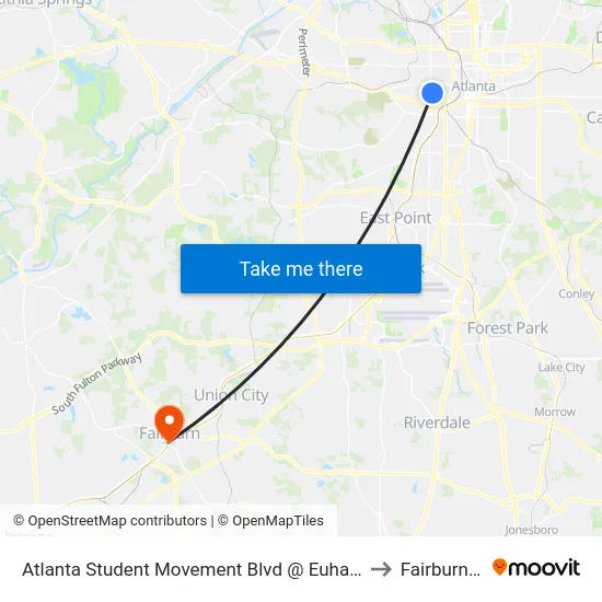 Atlanta Student Movement Blvd @ Euharlee St SW to Fairburn, GA map