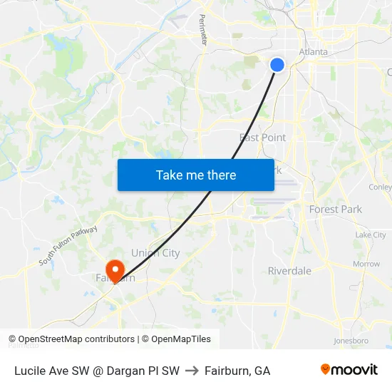 Lucile Ave SW @ Dargan Pl SW to Fairburn, GA map