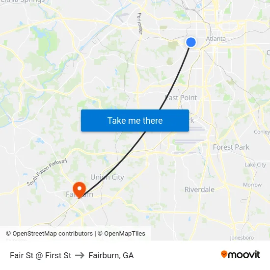 Fair St @ First St to Fairburn, GA map