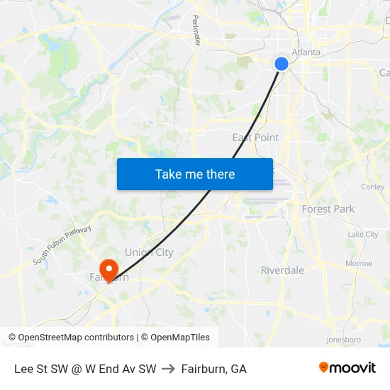 Lee St SW @ W End Av SW to Fairburn, GA map