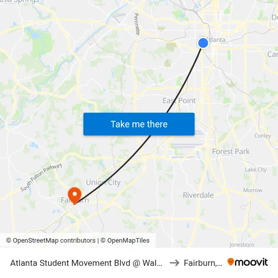 Atlanta Student Movement Blvd @ Walnut St SW to Fairburn, GA map