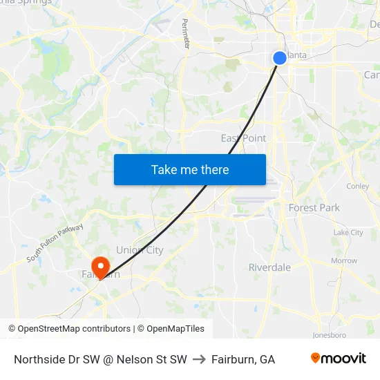 Northside Dr SW @ Nelson St SW to Fairburn, GA map