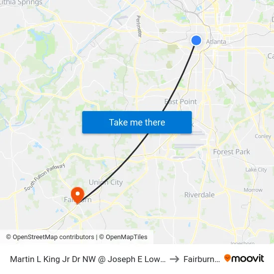Martin L King Jr Dr NW @ Joseph E Lowery Blvd NW to Fairburn, GA map
