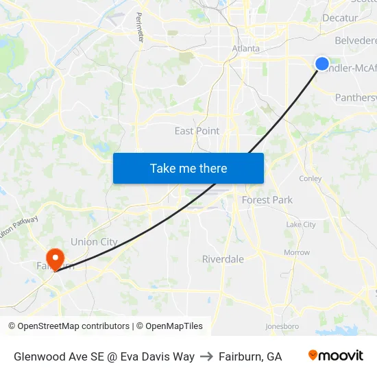 Glenwood Ave SE @ Eva Davis Way to Fairburn, GA map