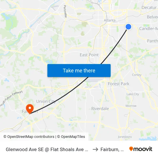 Glenwood Ave SE @ Flat Shoals Ave SE to Fairburn, GA map