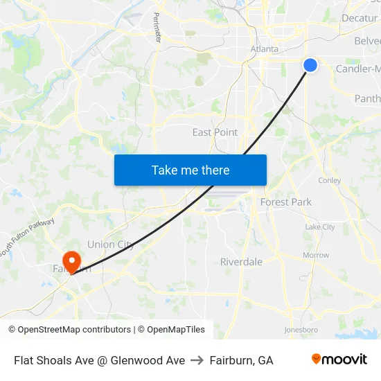 Flat Shoals Ave @ Glenwood Ave to Fairburn, GA map