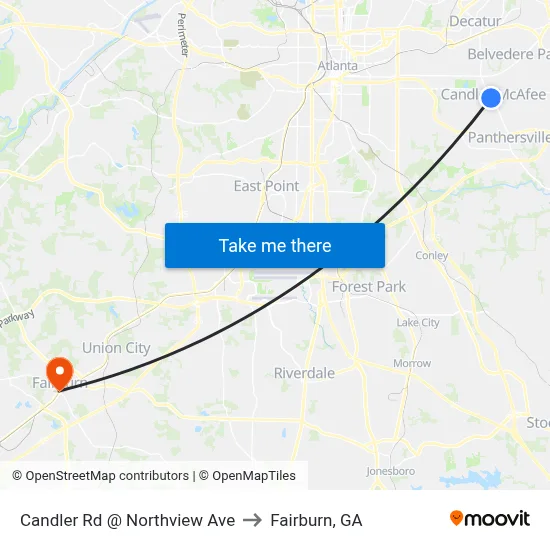 Candler Rd @ Northview Ave to Fairburn, GA map