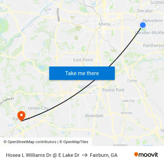 Hosea L Williams Dr @ E Lake Dr to Fairburn, GA map