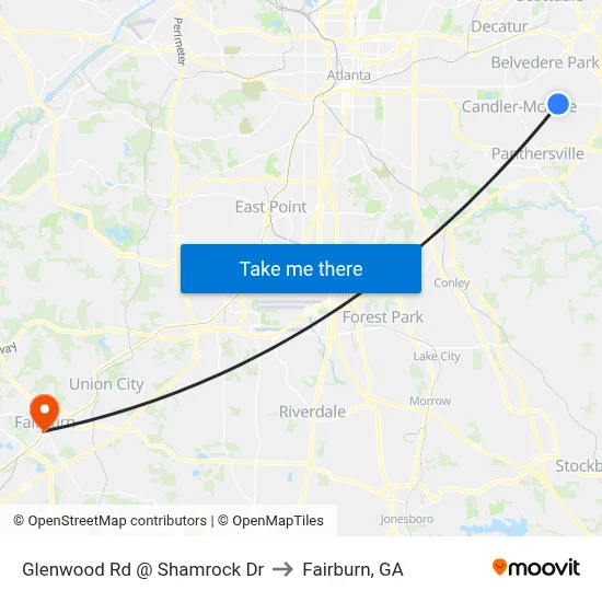 Glenwood Rd @ Shamrock Dr to Fairburn, GA map
