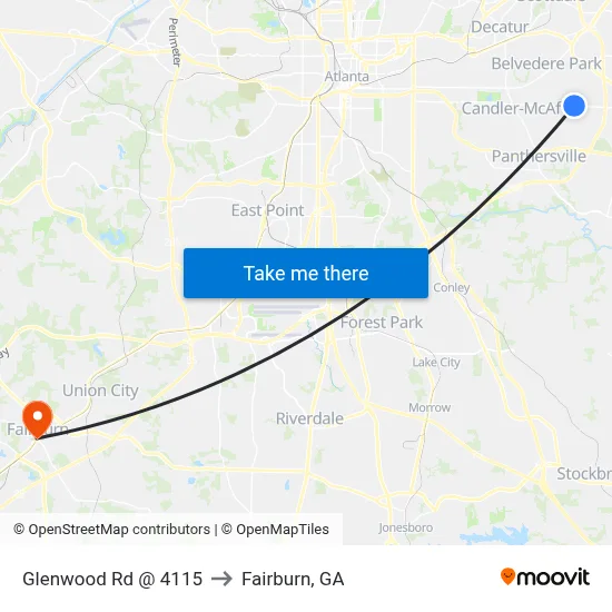 Glenwood Rd @ 4115 to Fairburn, GA map