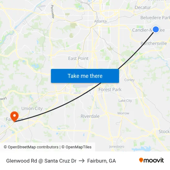 Glenwood Rd @ Santa Cruz Dr to Fairburn, GA map